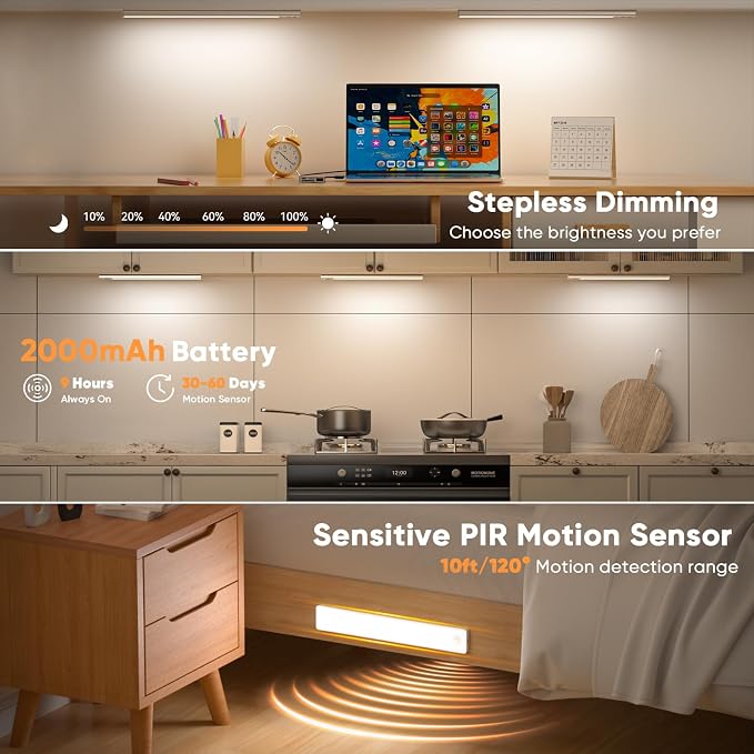 Under Cabinet Lighting, USB Rechargeable Motion Sensor Light Indoor, Battery - Image 2