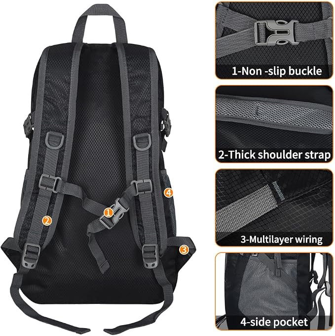 30L Large capacity Lightweight Packable Foldable Backpack，women and men Hiking - Image 4