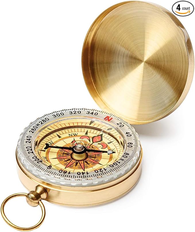Brass Pocket Compass with Luminous Dial, Sports Waterproof Navigation Maganetic by Unknown