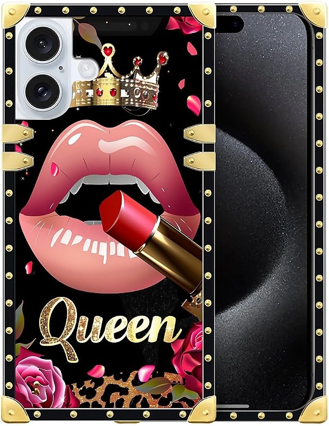Compatible with iPhone 16 Plus Case, Glitter Red Rose Queen Leopard Lipstick by Unknown
