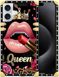 Compatible with iPhone 16 Plus Case, Glitter Red Rose Queen Leopard Lipstick by Unknown