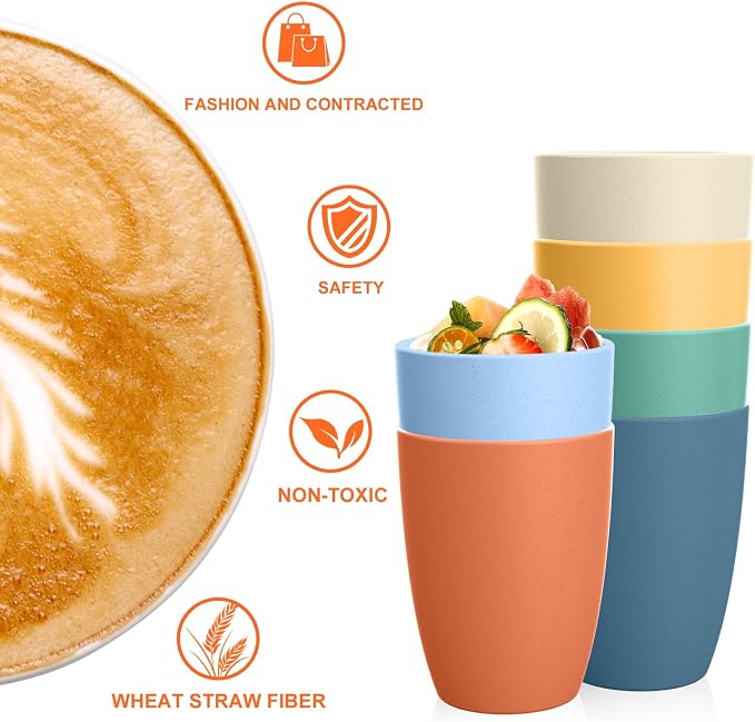 Homienly Water Cups Wheat Straw Drinking Glasses Cups 12oz Unbreakable Cups - Image 3