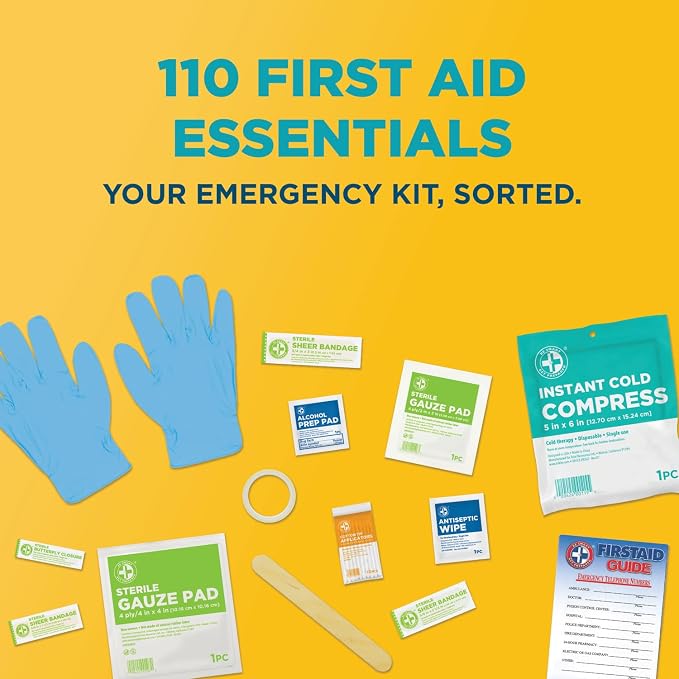 Be Smart Get Prepared 110 pc First Aid Kit: Clean, Protect Minor Cuts, Camping - Image 9
