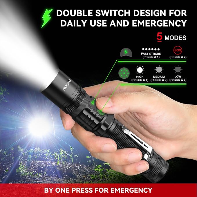 RECHOO Flashlight Rechargeable High Lumens, Dual Switch Rechargeable LED - Image 2