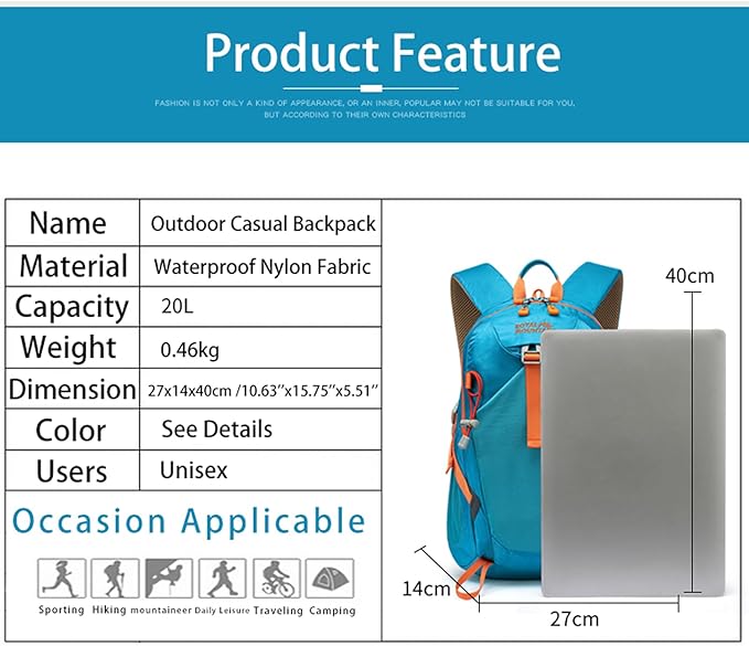 Small Hiking Backpack, 20L Lightweight Travel Backpacks - Image 2