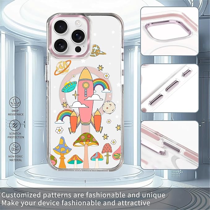Case for iPhone 13 Pro Max, Spaceship Mushroom Phone Case Design，for Women - Image 2