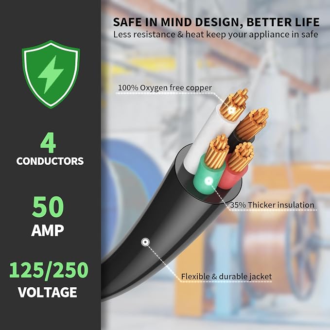 POWGRN NEMA 14-50P to NEMA 14-50R 50 Amp RV/EV Extension Cord 100 FT Outdoor - Image 5