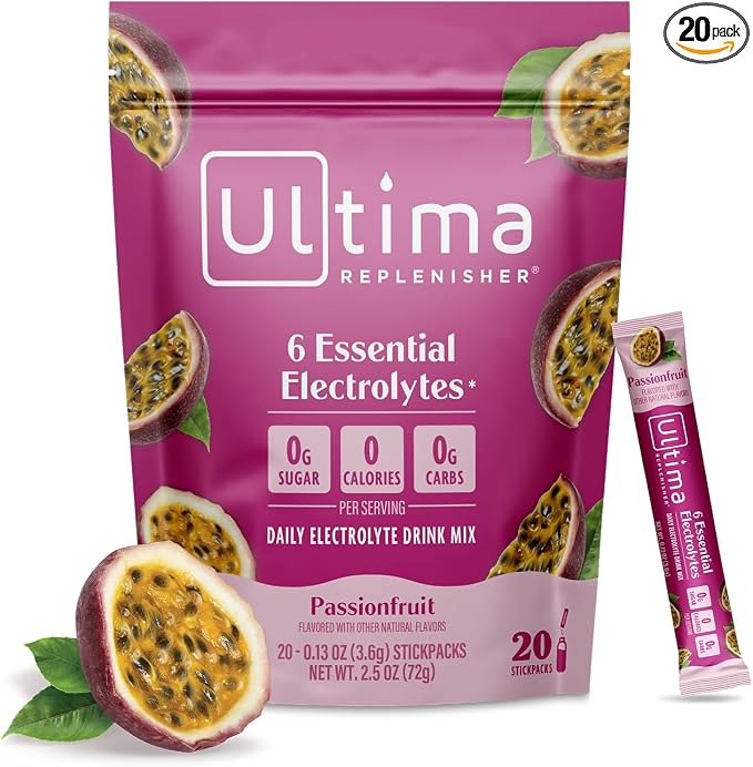 Ultima Replenisher Daily Electrolyte Powder – Passionfruit, 20 Stickpacks – by UltimaReplenisher