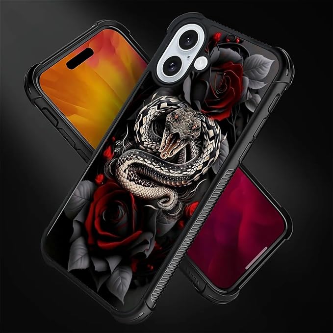 for iPhone 16 Case, Entwined Rose Snake Pattern Graphic Design Girl Boy Soft - Image 4