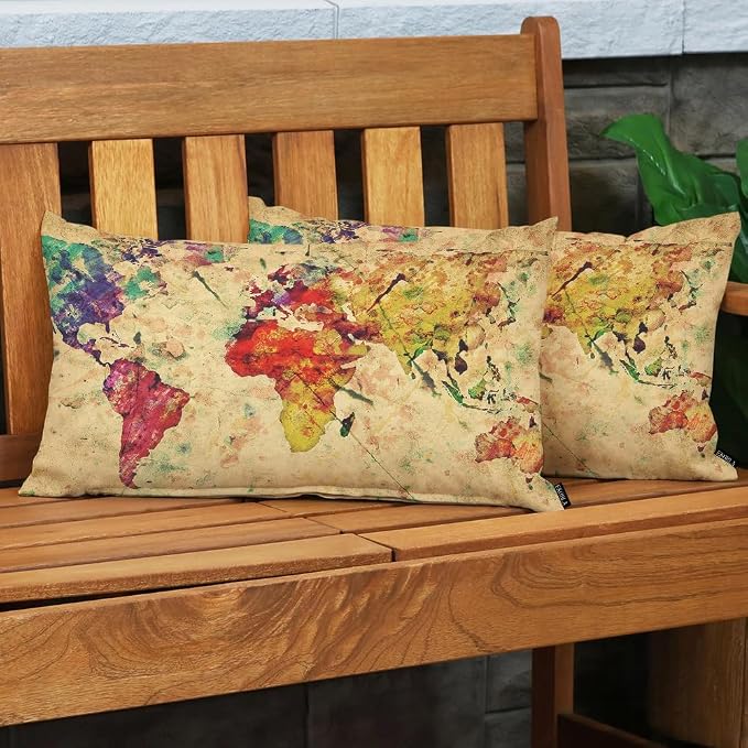 EKOBLA Watercolor World Map Lumber Pillow Cases Vintage Global Graphic Home - Image 3