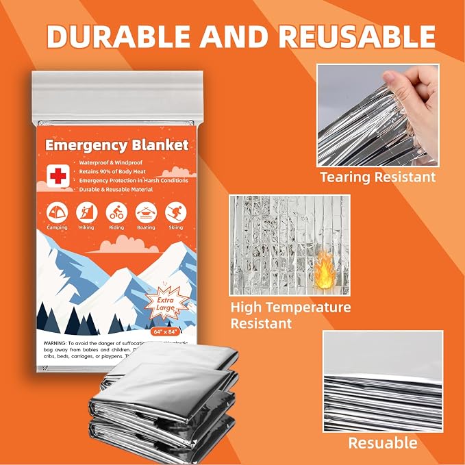6 Pack Emergency Thermal Blanket Survival, 84” x 64” Extra Large Mylar Blankets - Image 6