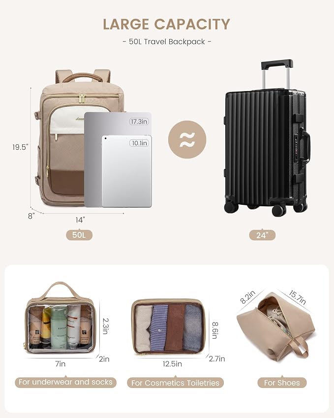 LOVEVOOK 50L Travel Backpack for Women, TSA Approved Carry On Backpack - Image 3