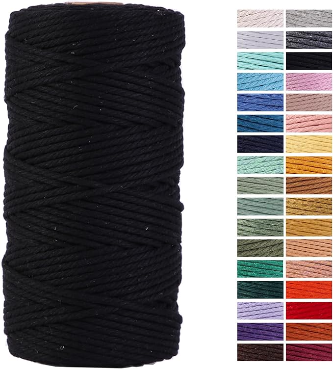 Black Macrame Cord 3mm x 109Yards, Colored Cotton Rope Craft Cord Colorful by AestheticDesignforYou
