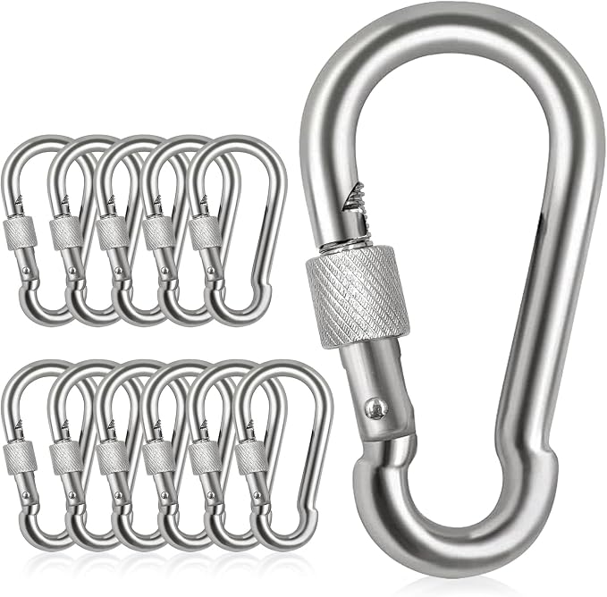 Locking Carabiner Clips, Stainless Steel Spring Snap Hook Locking Carabiner by Acquwistach