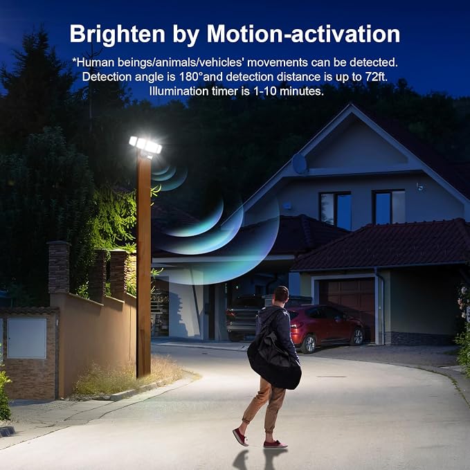 Onforu 7000LM 70W Motion Sensor Outdoor Lights, 5 Head Flood Lights Outdoor - Image 4