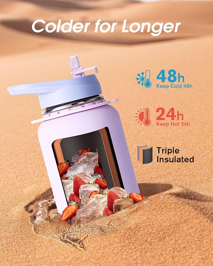 Coolflask Water Bottle with Straw, 32 oz Insulated Metal Water Flask with Straw - Image 2
