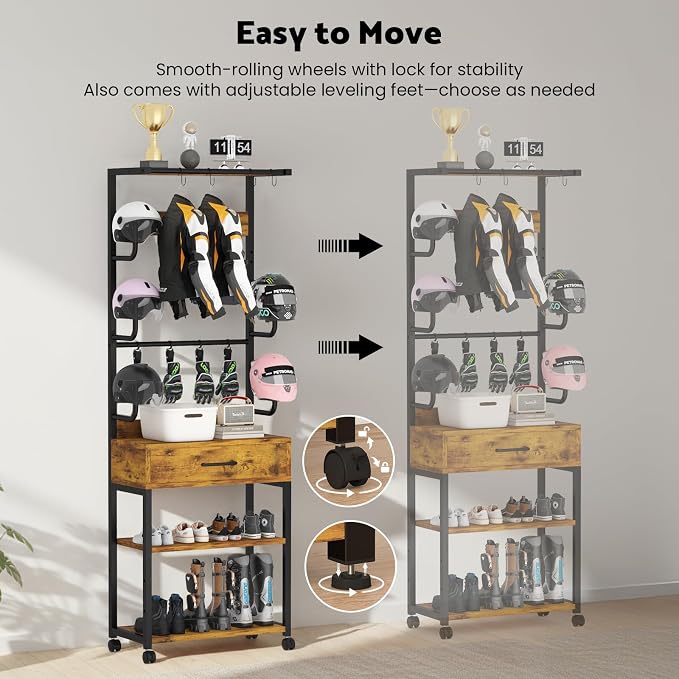 Kikihouse Freestanding Floor Mounted Helmet & Gear Storage Rack, Adjustable - Image 7