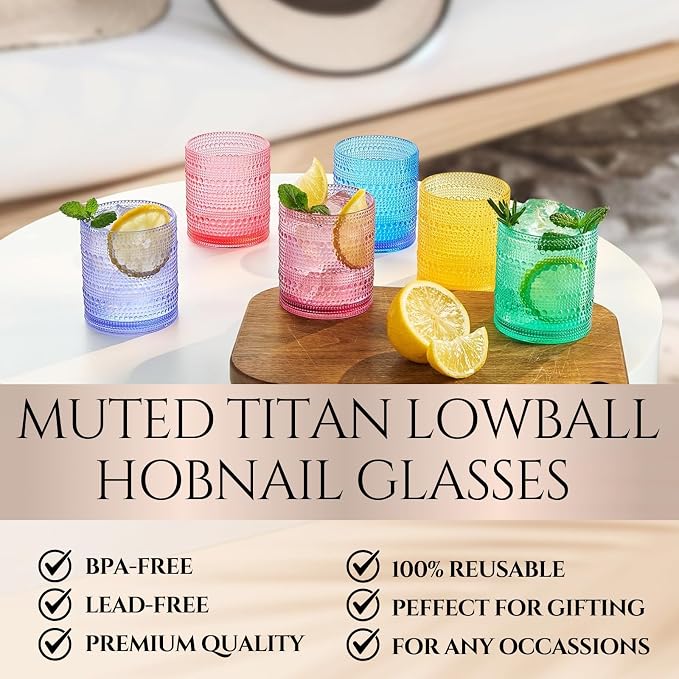 Khen Plastic Hobnail Drinking Glasses Set of 6 Bright Tones Cups 14oz, - Image 2