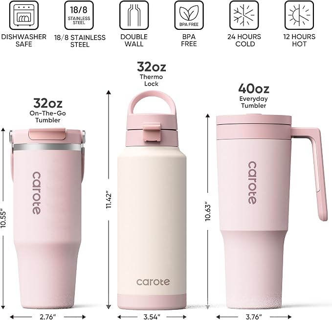 CAROTE 3-Pack Insulated Stainless Steel Water Bottles, Cup Holder Compatible - Image 2