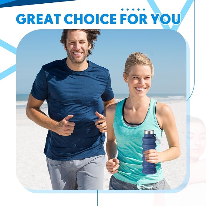 Baderke 2 Pcs Collapsible Water Bottles 17oz Silicone Travel Foldable Portable - Image 6
