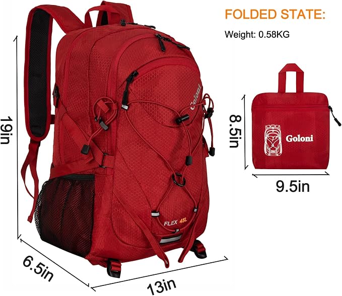 Goloni 45L Hiking Backpack Lightweight Foldable, Waterproof Camping Backpack - Image 2
