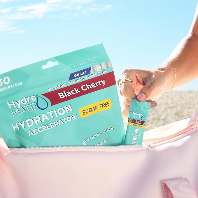 Electrolyte Powder Sugar-Free Hydration Packets Black Cherry HydroMATE 30 Sticks - Image 5