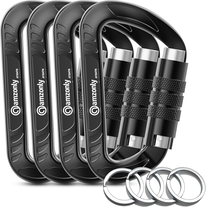 3inch Auto Locking Carabiner Clips Heavy Duty, 12KN /2697lbs Lightweight by AMZONLYLORSUM