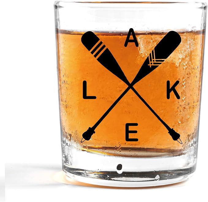 Nogrit Lake House Decor Whiskey Glasses 10 Oz, Beach Wine Old Fashioned Rocks by Nogrit
