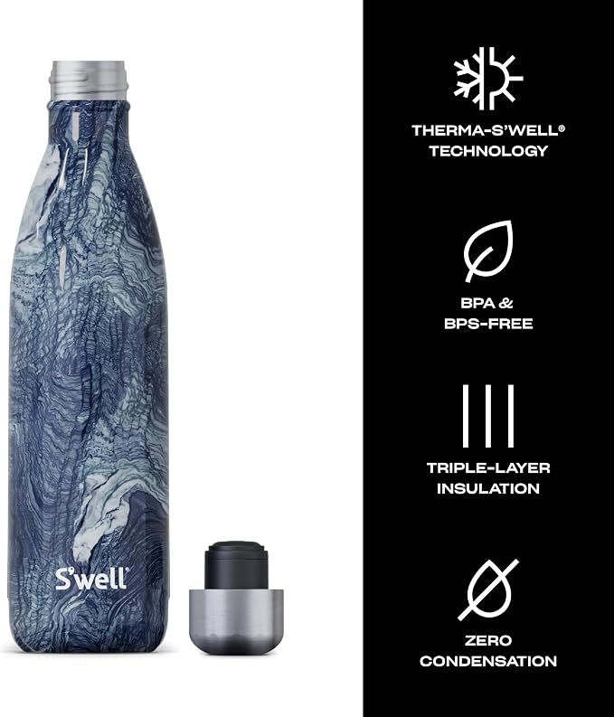 S'well Stainless Steel Water Bottle, Azurite Marble, Triple Layered Vacuum - Image 4