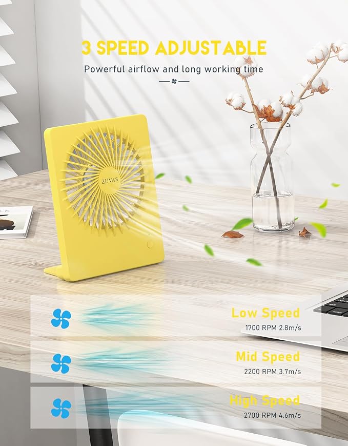 Zuvas Desk Fan Battery Operated Fan Rechargeable 180°Tilt Folding Personal Fan - Image 3