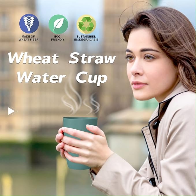 Wheat Straw Cups 6 PCS Good Alternative to Plastic Reusable Cups 12 oz - Image 7