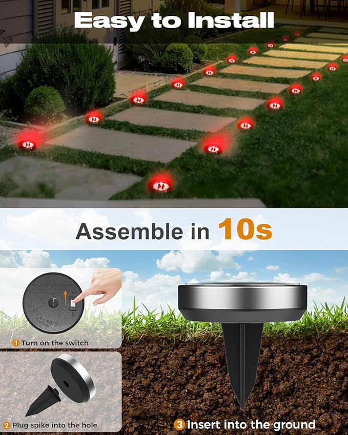 btfarm 16 Pack Solar Lights Outdoor, 8 LED Solar Ground Lights IP65 Waterproof - Image 4