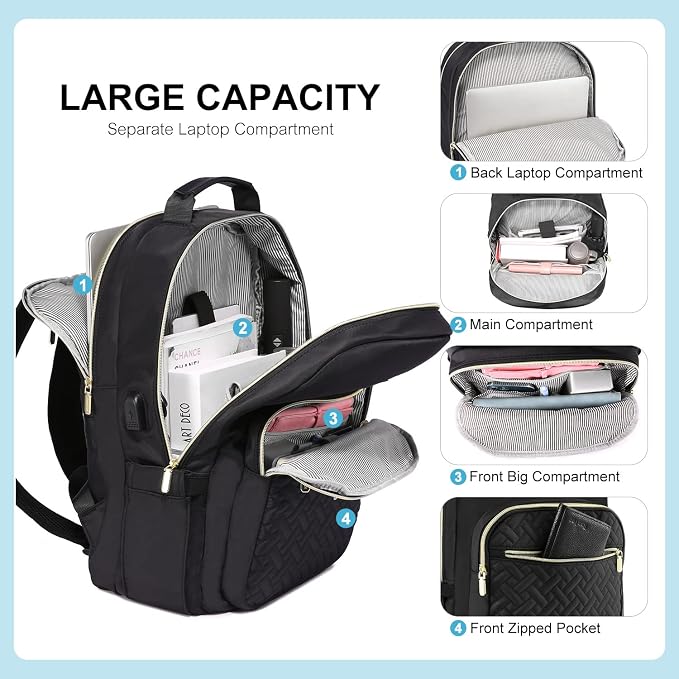 LOVEVOOK Laptop Backpack for Women, Stylish Quilted Backpacks Purse for - Image 2