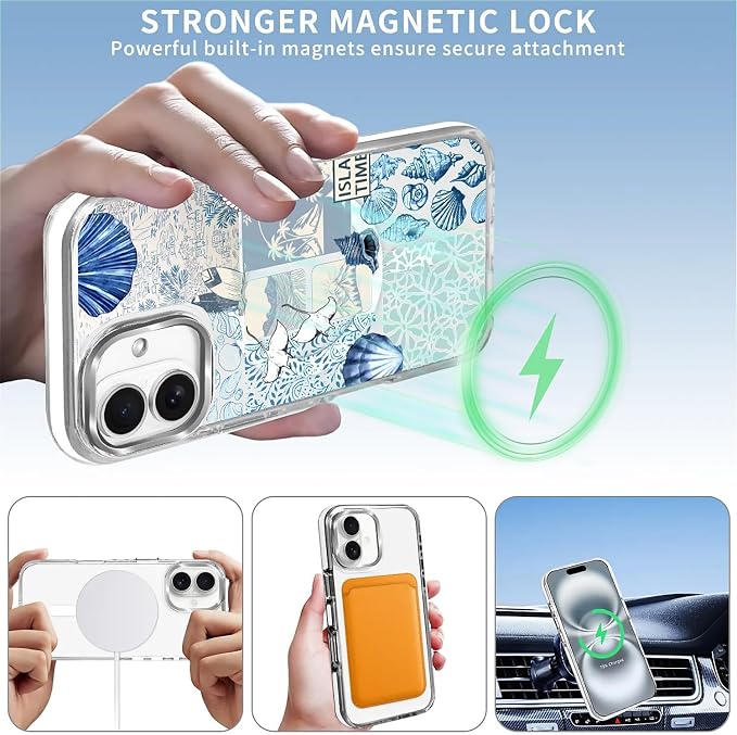 Case for iPhone 16 Plus, Sea Life Ocean Waves Seashell Collage Phone Case - Image 3