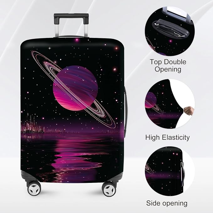 ANNA QUEEN Cosmic Purple Saturn Luggage Cover-Stretchable, Water Resistant & - Image 2