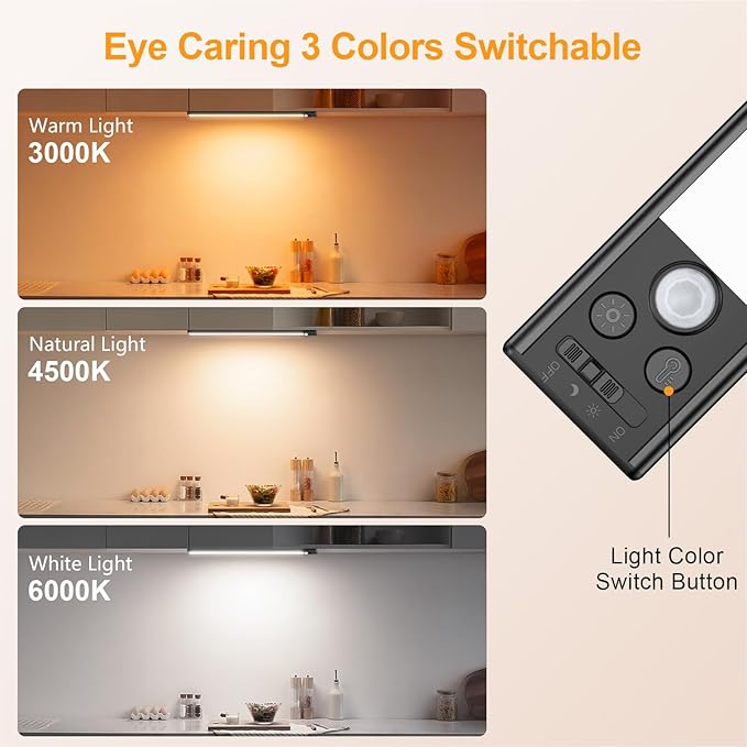 Gritin 14.7inch Under Cabinet Lighting Rechargeable 2 Pack- 3 Color Temps&5 - Image 4