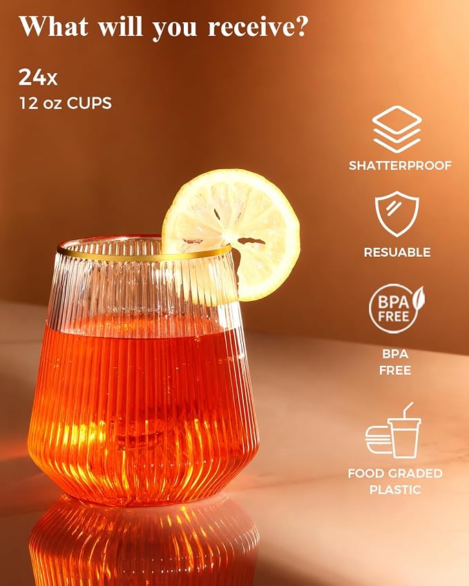 48 Pack Disposable Ribbed Origami Ripple Plastic Glasses Set - Image 5