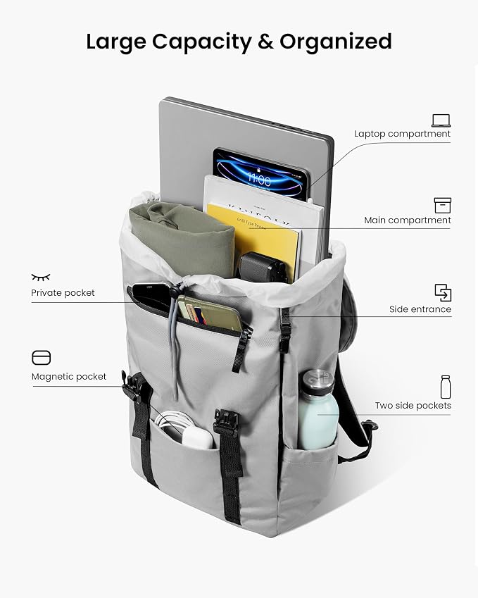 tomtoc Flap Laptop Backpack, Lightweight, Water-Resistant Casual Daypack - Image 3