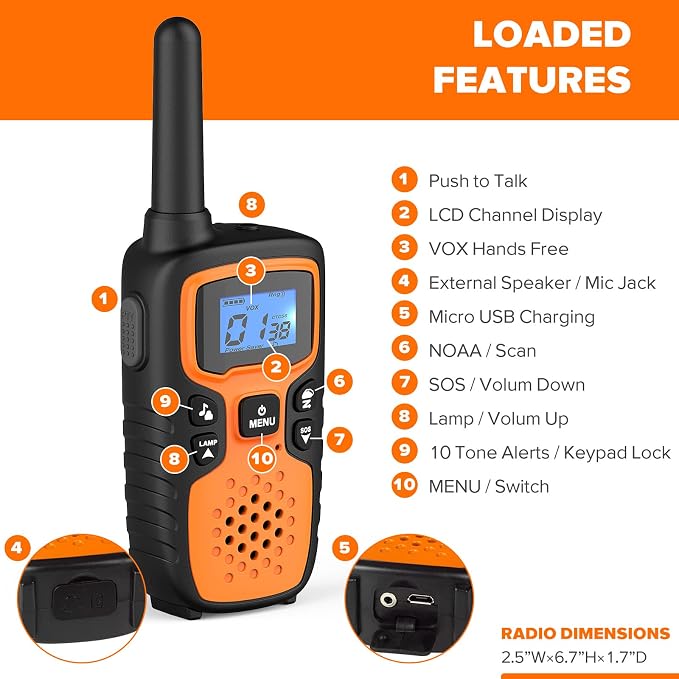 Wishouse Walkie Talkies for Adults Long Range-Rechargeable 4 Pack 2 Way Radios - Image 8