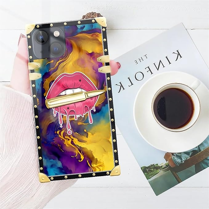 Compatible with iPhone 15 Case, Cool Corlorful Lip Marble Luxury Golden - Image 7