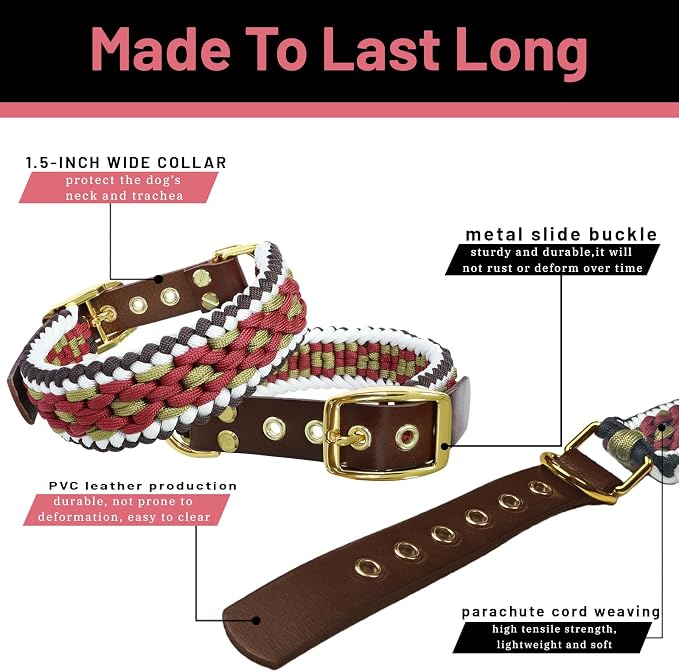 Rustic Autumn Weave Braided Paracord Wide Dog Collar, Adjustable Collar - Image 2