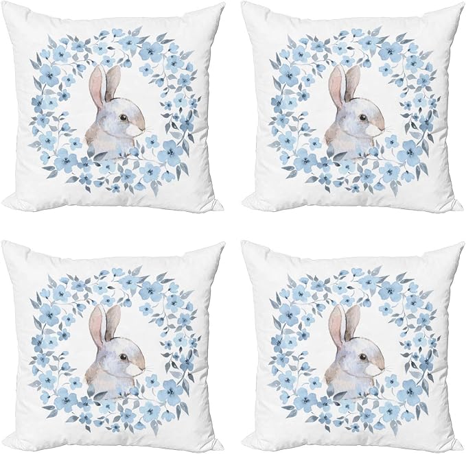 Ambesonne Watercolor Flower Decorative Throw Pillow Case Pack of 4, Bunny by Ambesonne