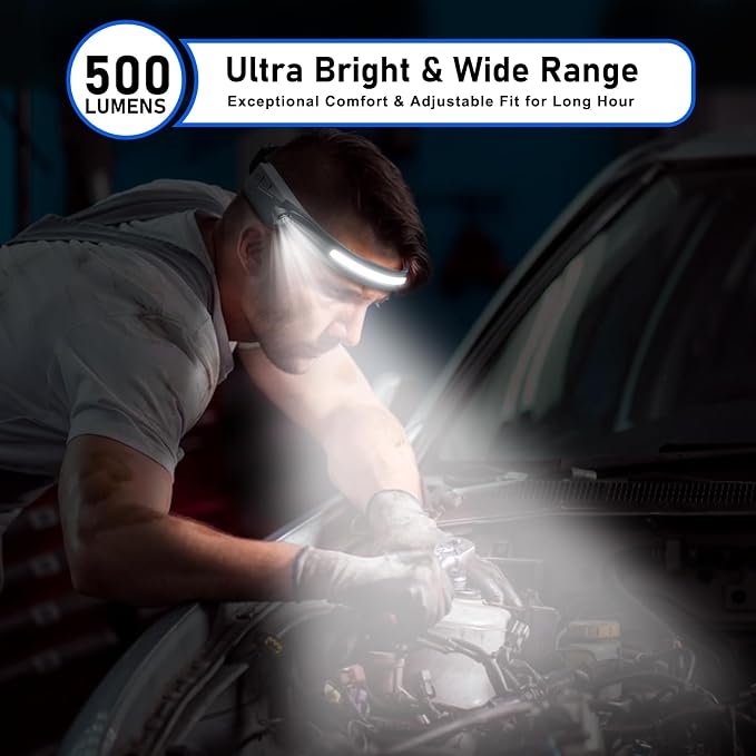 Headlamp Rechargeable LED 230° Wide Beam, USB-C Lightweight Head Lamp, Long - Image 2