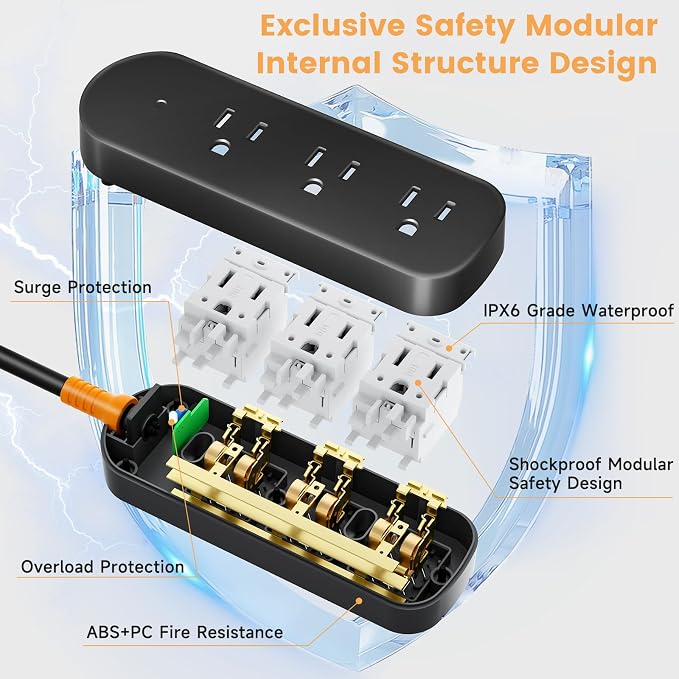 Outdoor Surge Protector Waterproof Power Strip Weatherproof 10 FT Extension - Image 5