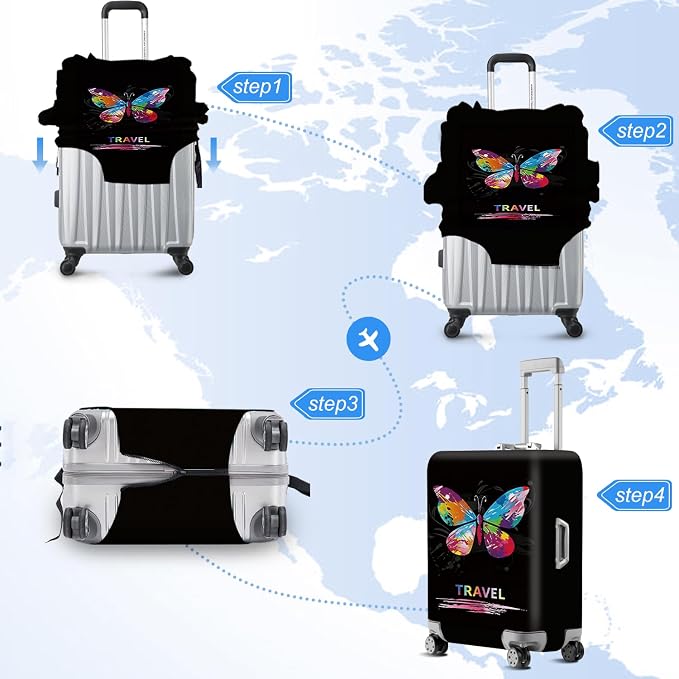 ANNA QUEEN Colorful Butterfly Travel Luggage Cover -Stretchable Airplane - Image 6