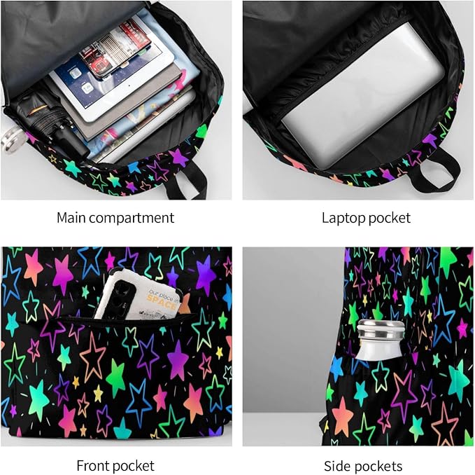 cfpolar 17 Inch Backpack Bright Neon Stars Laptop Bag Shoulder Bag School - Image 6
