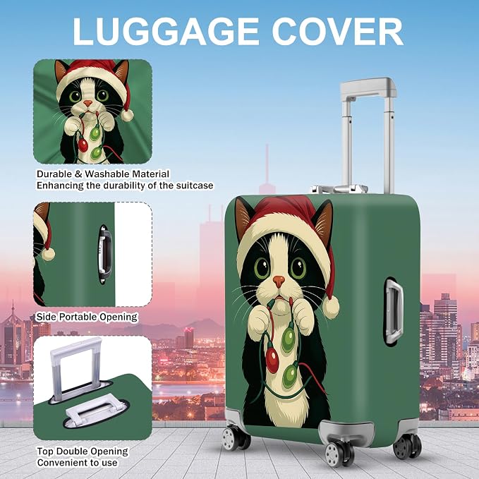 ANNA QUEEN Christmas Cat Luggage Cover, Cute Santa Cat - Image 3