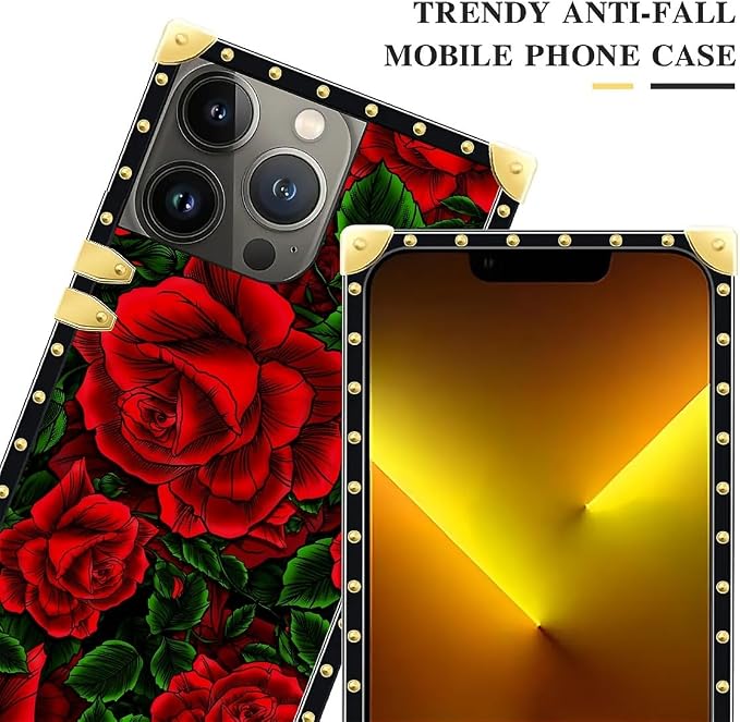 Compatible with iPhone 13 Pro Max Case, Vector Red Rose Green Leaf Luxury - Image 4