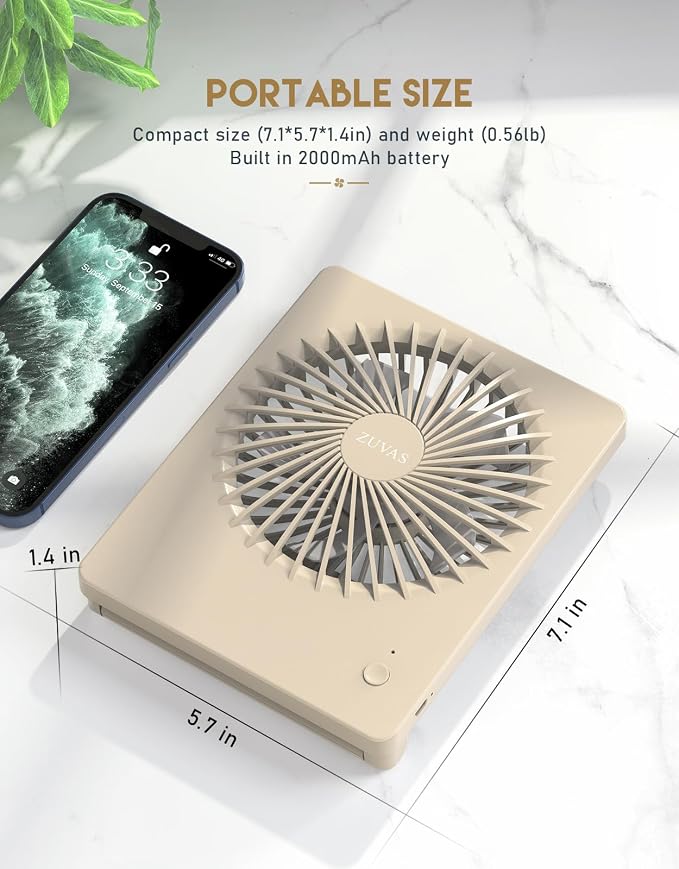 Zuvas Desk Fan Battery Operated Fan Rechargeable 180°Tilt Folding Personal Fan - Image 6