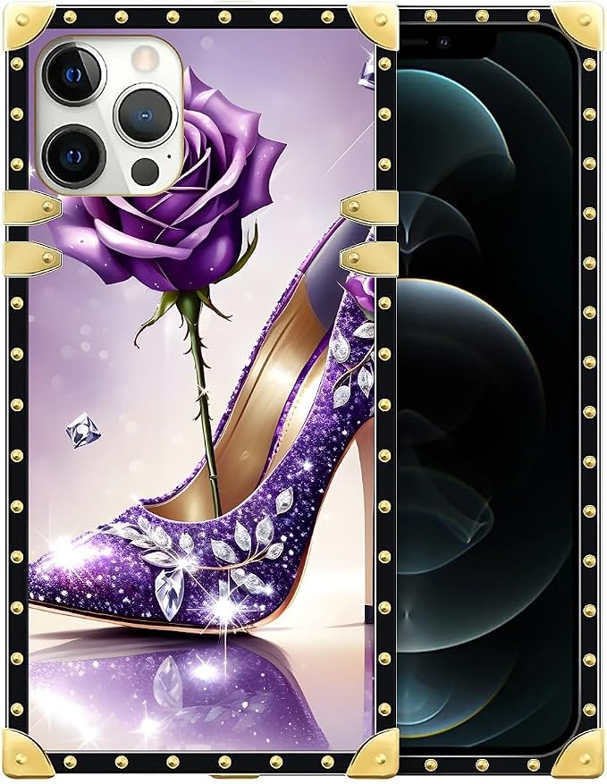 Compatible with iPhone 12 12 Pro Case, High Heeled Purple Diamond Rose Luxury by Unknown